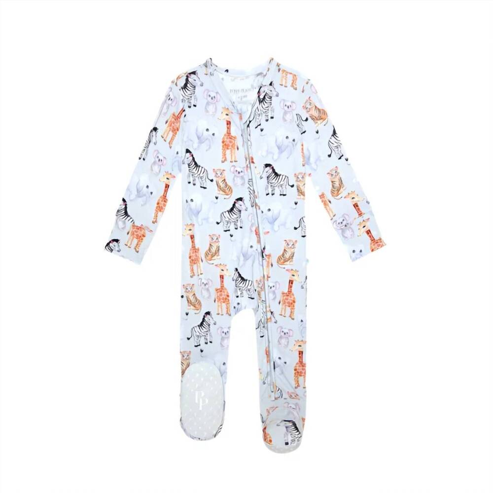 NEW POSH PEANUT kids footie zippered one piece pajama in zoo babie